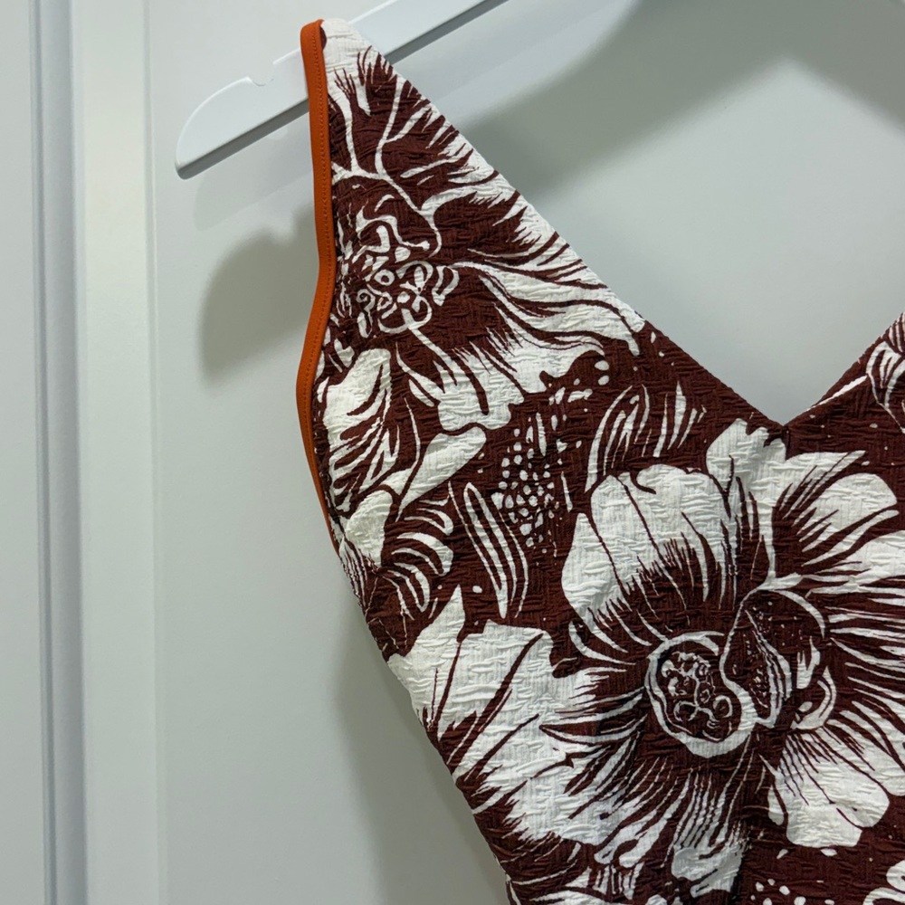 Free People Amber One Piece Swimsuit Brown White Tropical Size XL NWOT - Picture 4 of 14